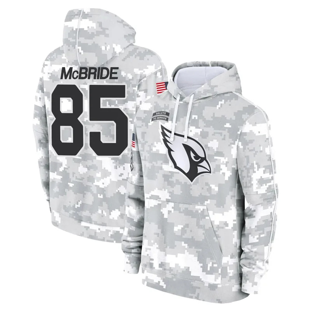 A.Cardinals #85 Trey McBride Player Camo Salute to Service Hoodies Football Jerseys