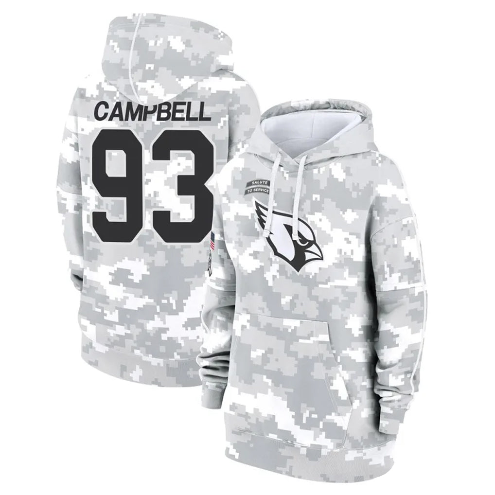 A.Cardinals #93 Calais Campbell Player Camo Salute to Service Hoodies Football Jerseys