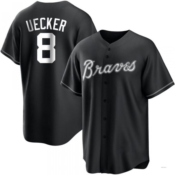 Atlanta Braves #8 Bob Uecker White Black Jersey Stitches Baseball Jerseys