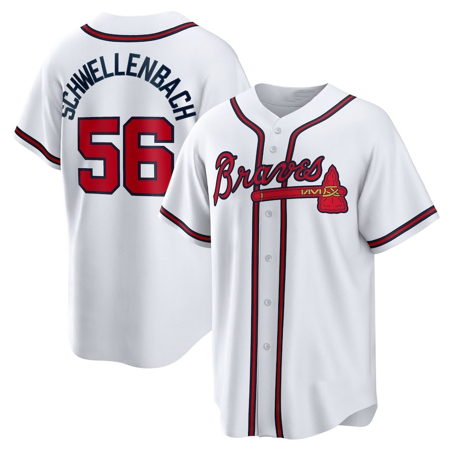 Atlanta Braves #56 Spencer Schwellenbach Home Replica Jersey - White Baseball Jerseys