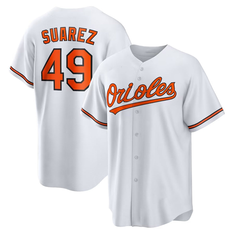 Baltimore Orioles #49 Albert Suarez Home Replica Jersey - White Stitched Baseball Jersey