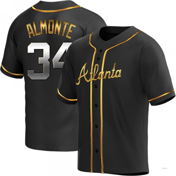 Atlanta Braves #34 Abeuacm Almonte Black Golden Alternate Jersey Stitches Baseball Jerseys