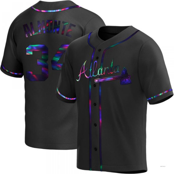 Atlanta Braves #34 Abeuacm Almonte Black Holographic Alternate Jersey Stitches Baseball Jerseys