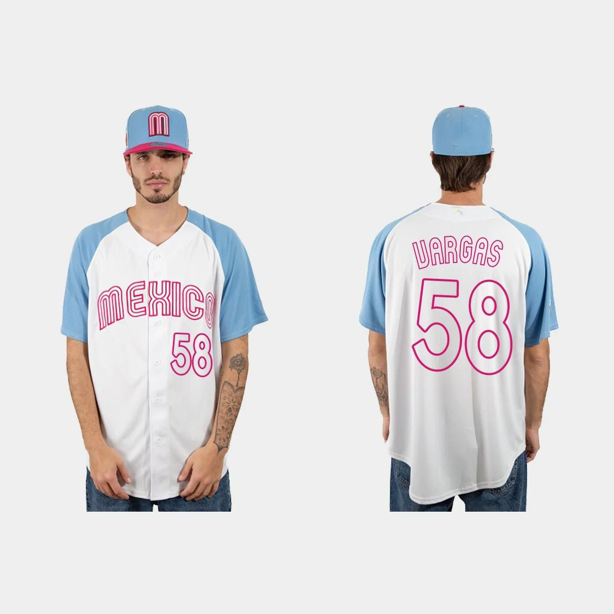 #58 CESAR VARGAS MEXICO BASEBALL 2023 WORLD BASEBALL CLASSIC JERSEY ¨C WHITE BLUE Stitches Baseball Jerseys