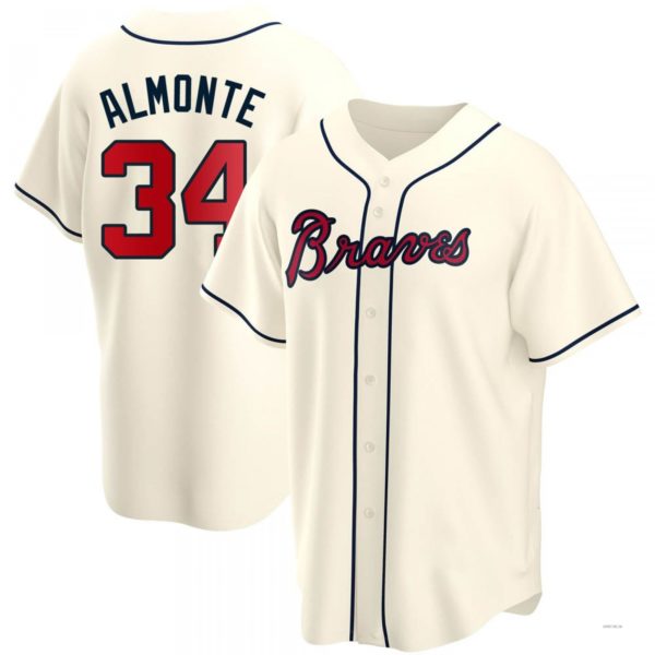 Atlanta Braves #34 Abeuacm Almonte Cream Alternate Jersey Stitches Baseball Jerseys