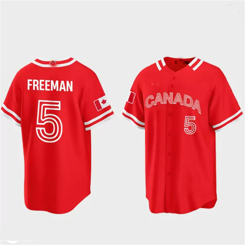 #5 Freddie Freeman Canada 2023 World Baseball Classic Jersey ¨C Red Stitches Baseball Jerseys