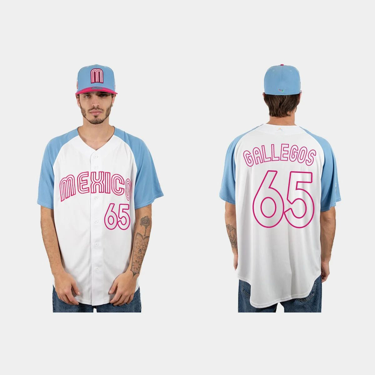 #65 GIOVANNY GALLEGOS MEXICO BASEBALL 2023 WORLD BASEBALL CLASSIC JERSEY ¨C WHITE BLUE Stitches Baseball Jerseys