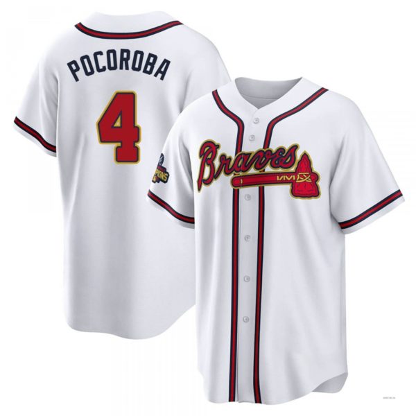 Atlanta Braves #4 Biff Pocoroba Gold White 2022 Program Jersey Stitches Baseball Jerseys