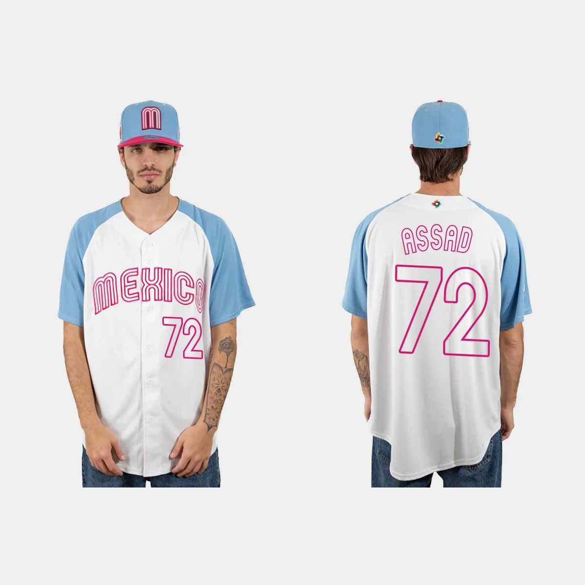 #72 JAVIER ASSAD MEXICO BASEBALL 2023 WORLD BASEBALL CLASSIC JERSEY ¨C WHITE BLUE Stitches Baseball Jerseys