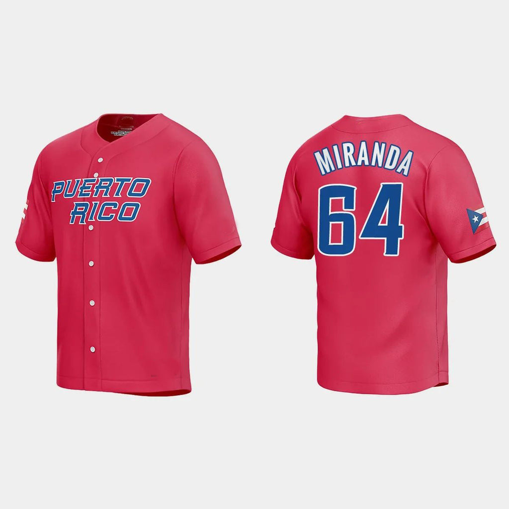 #64 JOSE MIRANDA PUERTO RICO BASEBALL 2023 WORLD BASEBALL CLASSIC JERSEY ¨C RED Stitches Baseball Jerseys