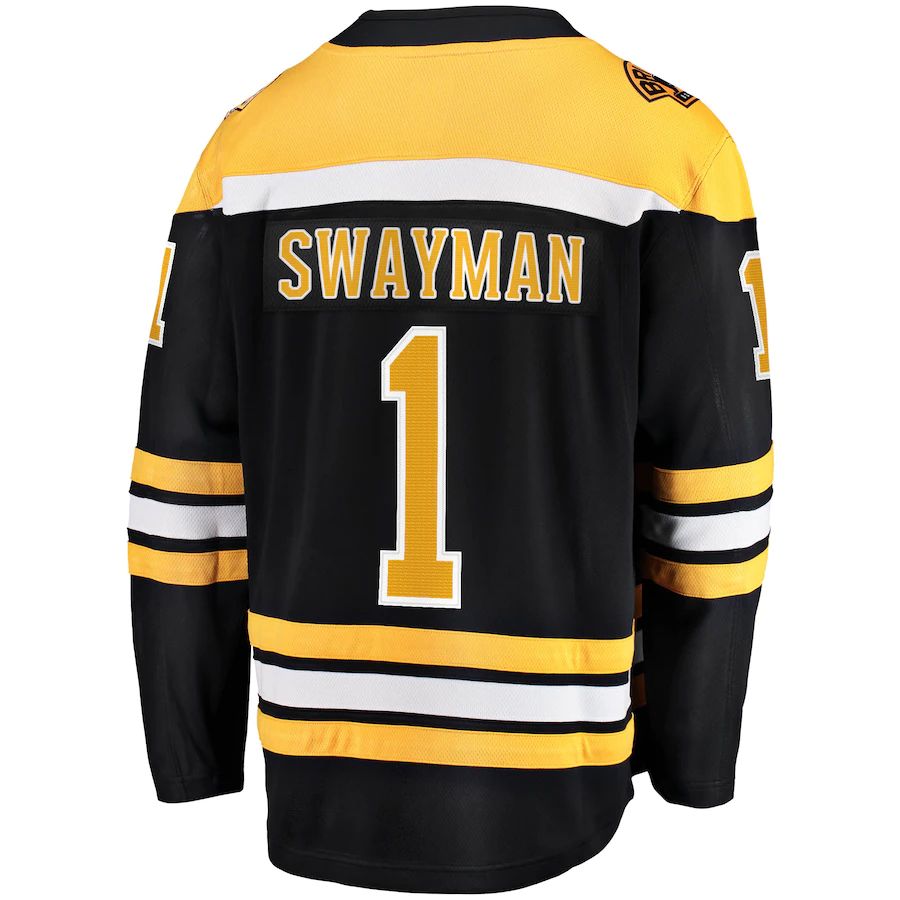 B.Bruins #1 Jeremy Swayman Fanatics Branded  Home Breakaway Replica Jersey Black Stitched American Hockey Jerseys