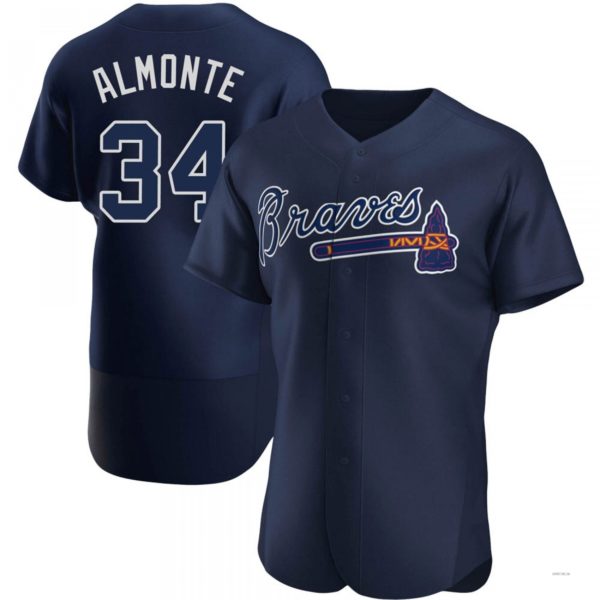 Atlanta Braves #34 Abeuacm Almonte Navy Alternate Team Name Jersey Stitches Baseball Jerseys