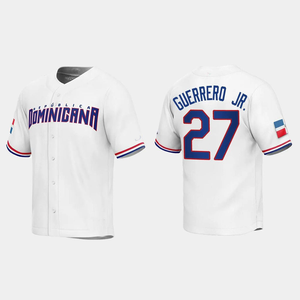 #27 VLADIMIR GUERRERO JR. DOMINICAN REPUBLIC BASEBALL 2023 WORLD BASEBALL CLASSIC REPLICA JERSEY ¨C WHITE Stitches Baseball Jerseys
