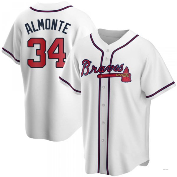 Atlanta Braves #34 Abeuacm Almonte  White Home Jersey Stitches Baseball Jerseys