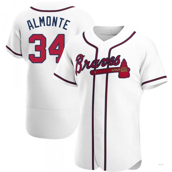 Atlanta Braves #34 Abeuacm Almonte White Home Jersey Stitches Baseball Jerseys